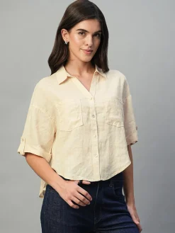 Women Cottonworld Tops & Shirts | Tops & Shirts^Women's 100% Linen Boxy Fit Blouse