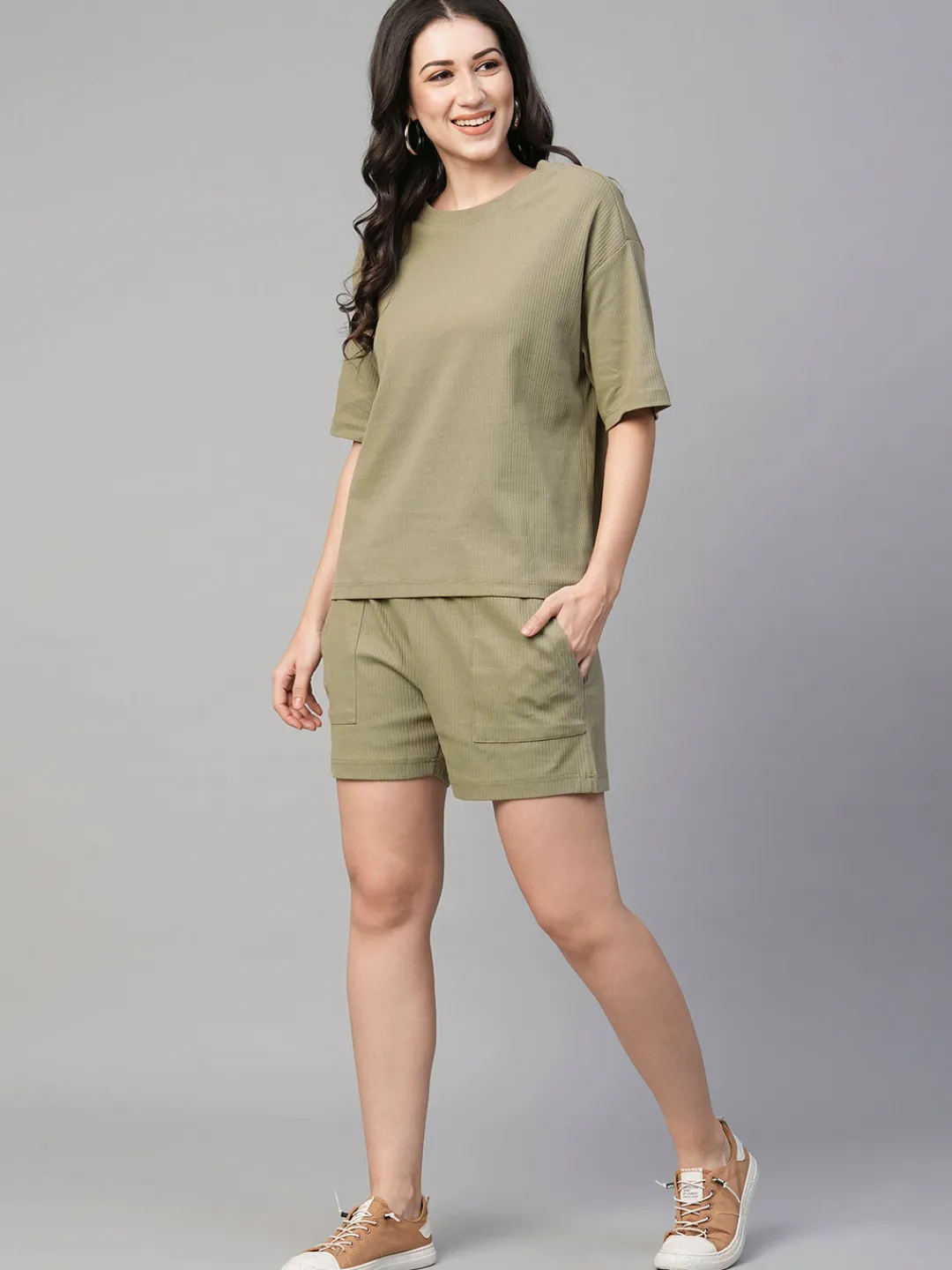 Women Cottonworld Shorts | Womens Co-Ord Sets^Women's Cotton Elastane Regular Fit Knit Shorts