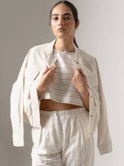 Women Cottonworld Jackets^Women's Cotton Linen Boxy Fit Jacket