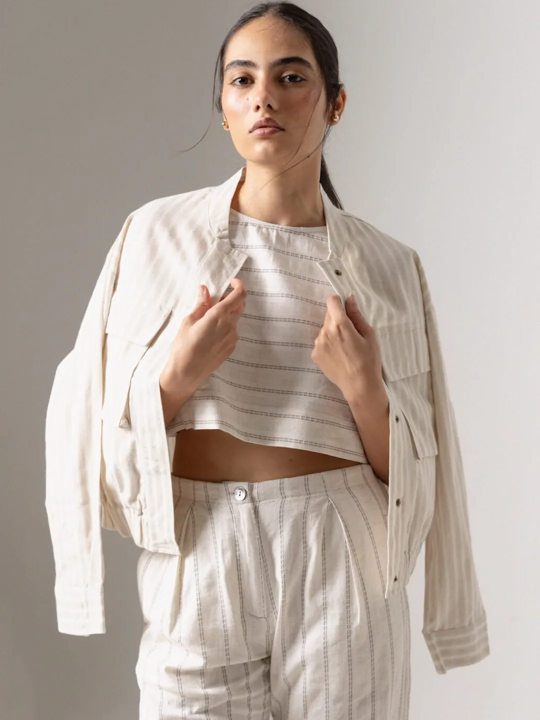 Women Cottonworld Jackets^Women's Cotton Linen Boxy Fit Jacket