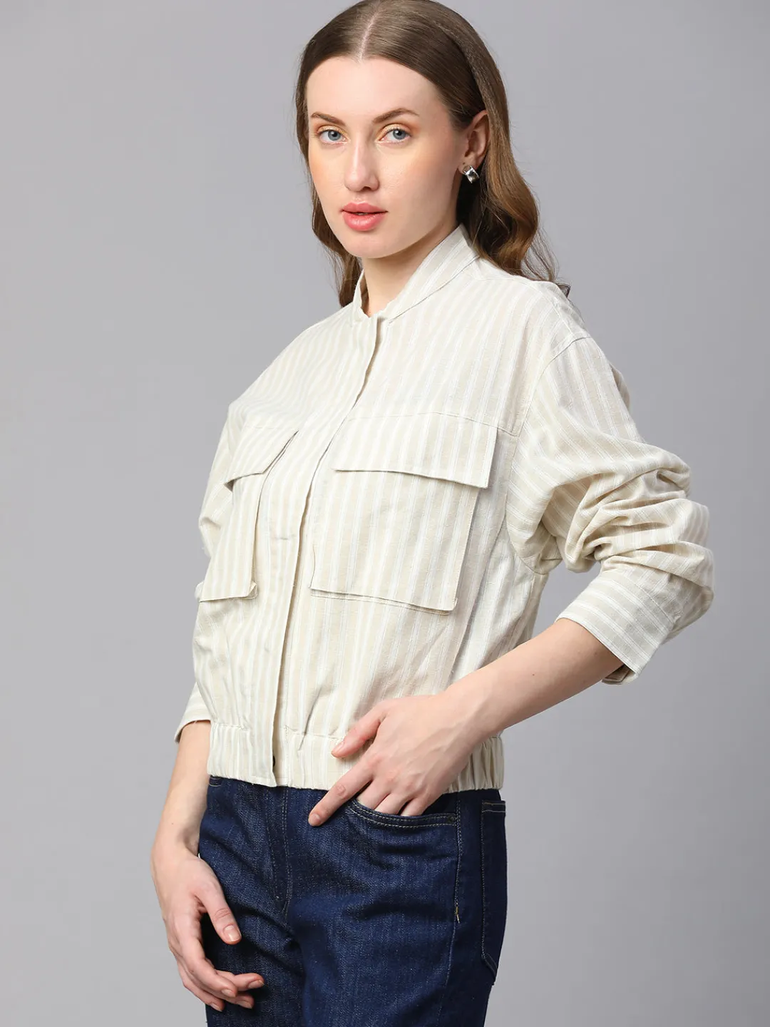 Women Cottonworld Jackets^Women's Cotton Linen Boxy Fit Jacket