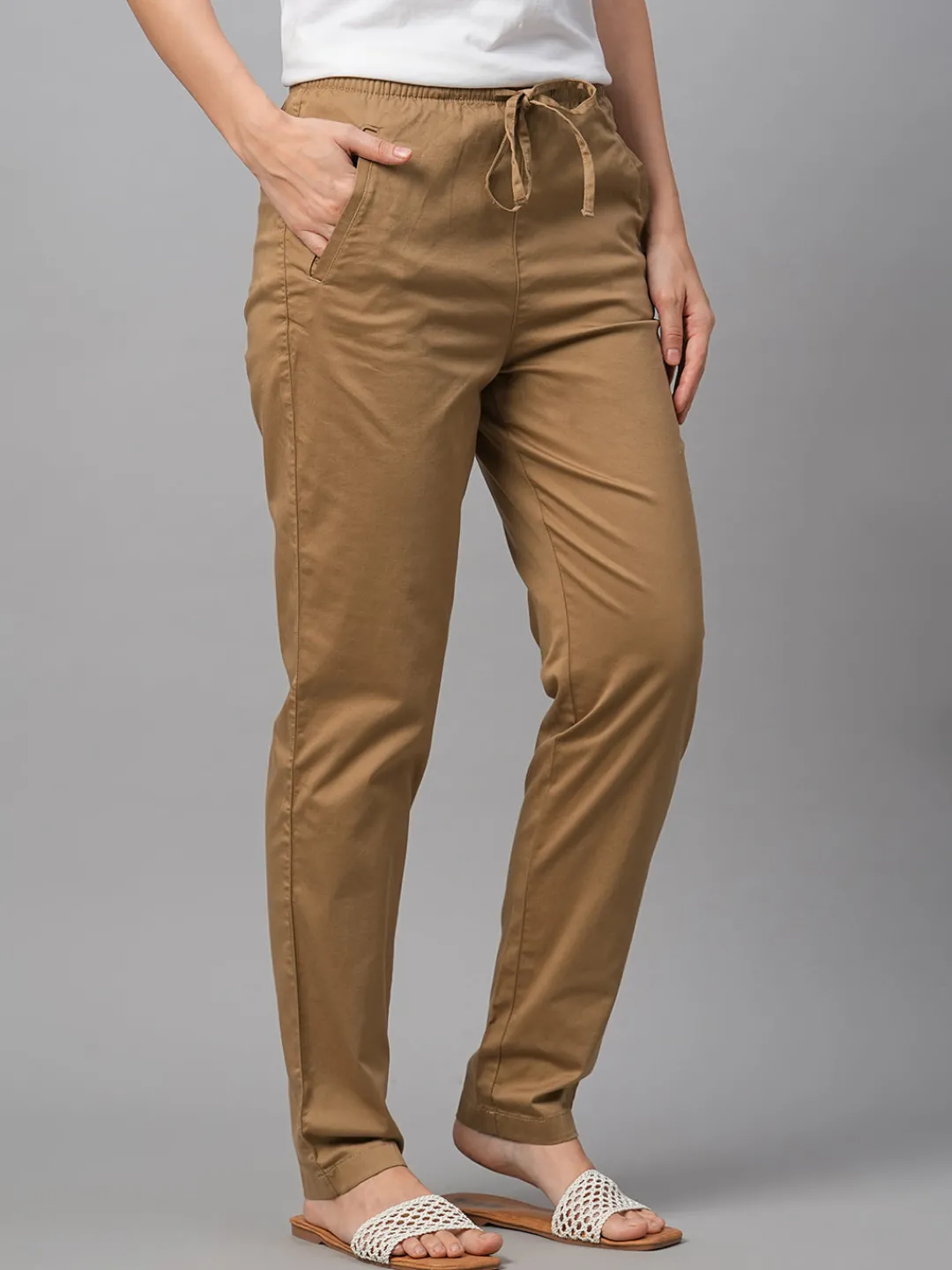 Women Cottonworld Trousers^Women's Cotton Lycra Regular Fit Pant