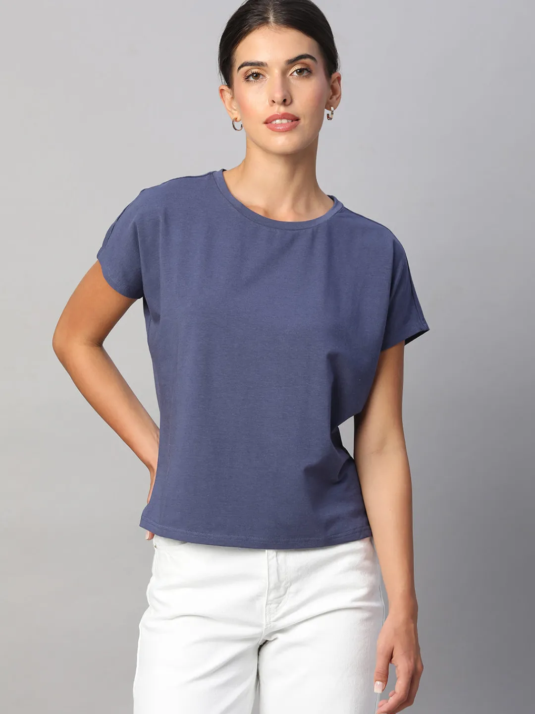 Women Cottonworld Women | Round Neck^Women's Cotton Bamboo Elastane Regular Fit Tshirt
