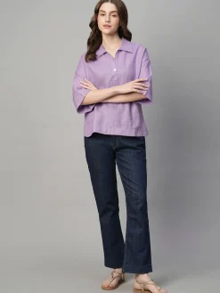 Women Cottonworld Tops & Shirts | Tops & Shirts^Women's 100% Linen Boxy Fit Blouse