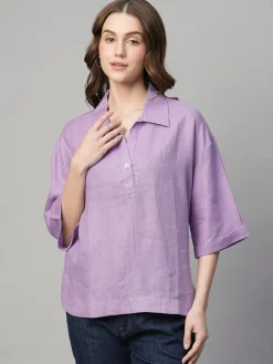 Women Cottonworld Tops & Shirts | Tops & Shirts^Women's 100% Linen Boxy Fit Blouse
