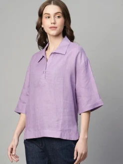 Women Cottonworld Tops & Shirts | Tops & Shirts^Women's 100% Linen Boxy Fit Blouse