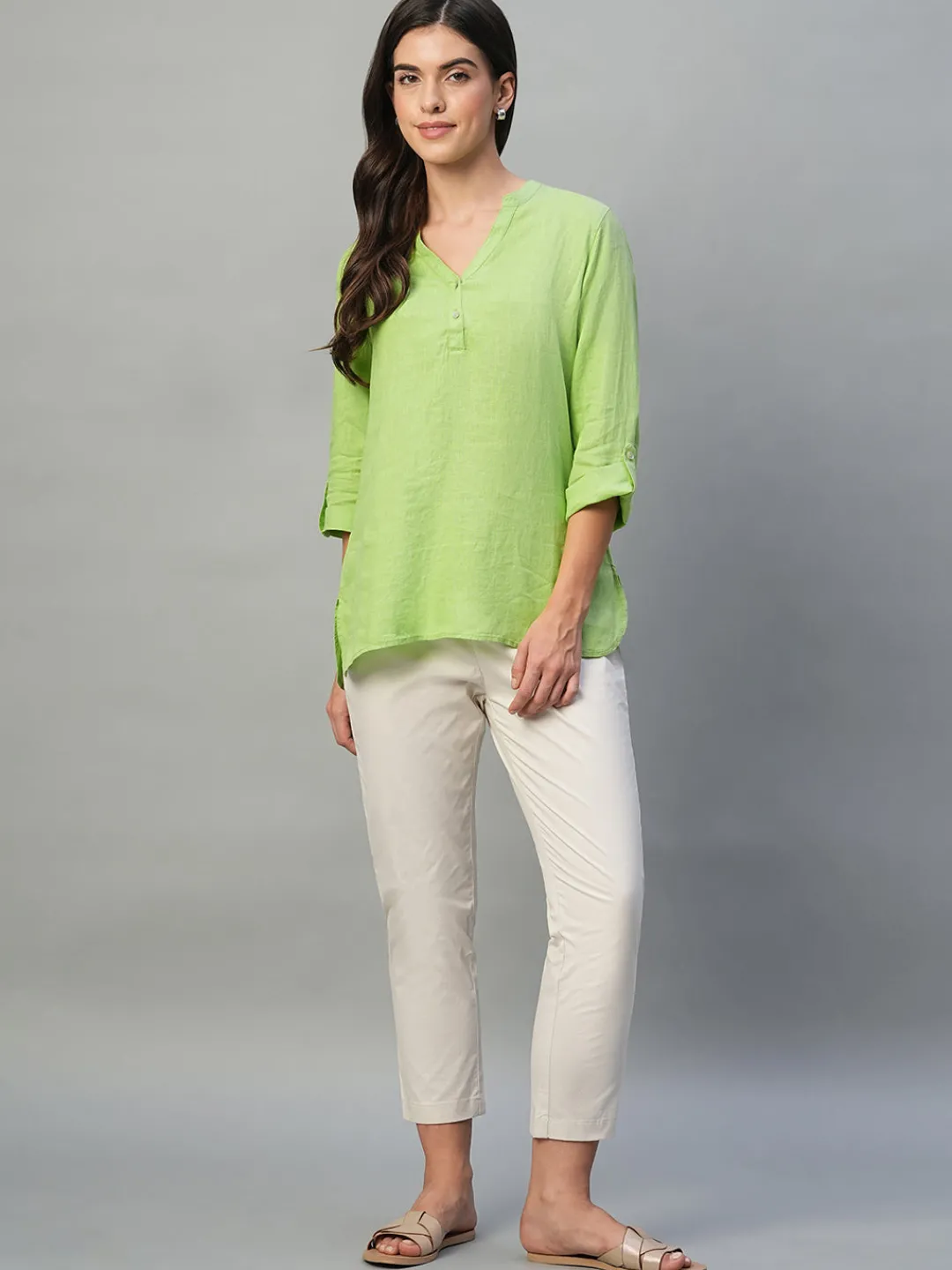 Women Cottonworld Tops & Shirts | Tops & Shirts^Women's 100% Linen Regular Fit Blouse