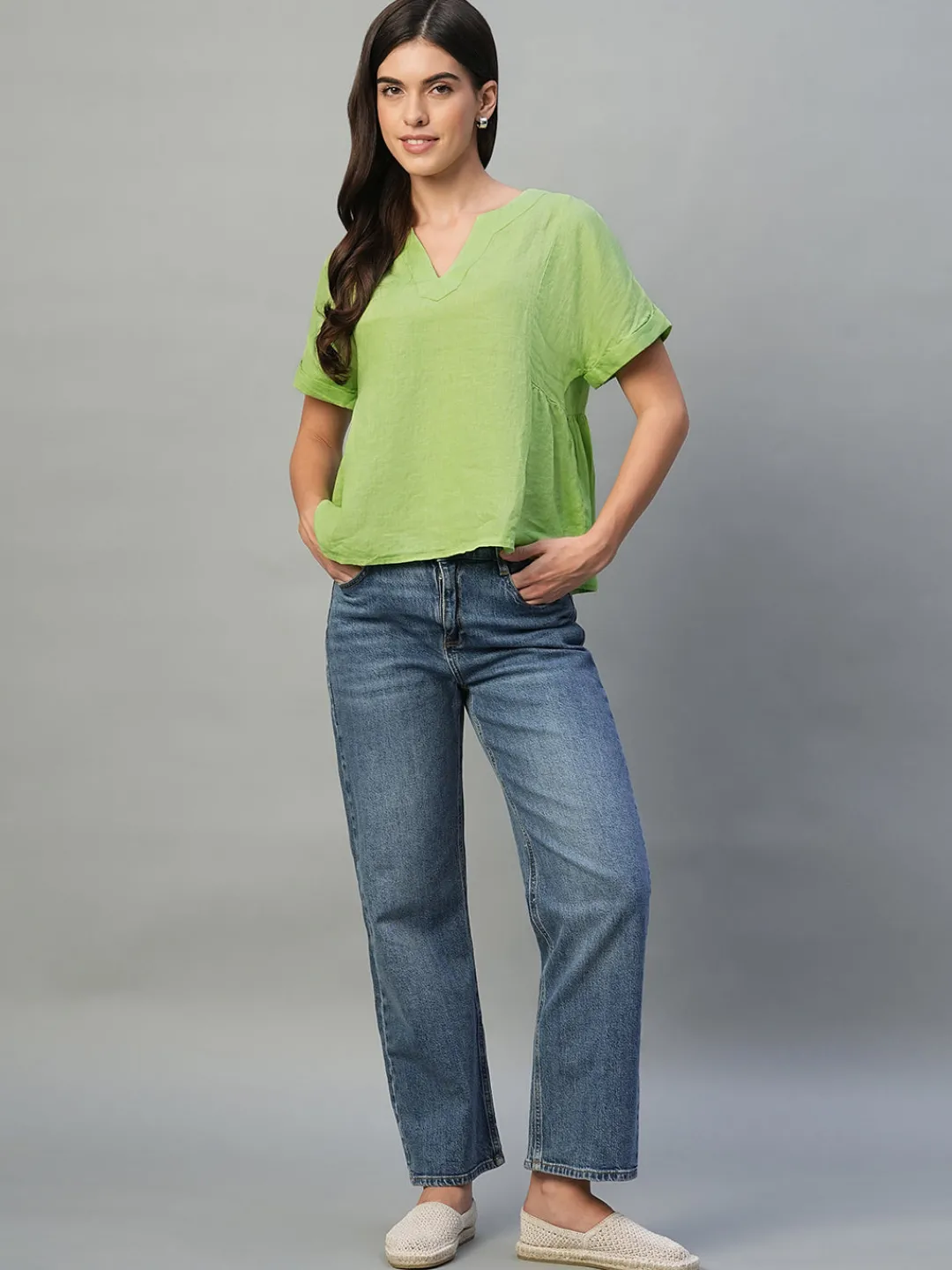 Women Cottonworld Tops & Shirts | Tops & Shirts^Women's 100% Linen Regular Fit Blouse