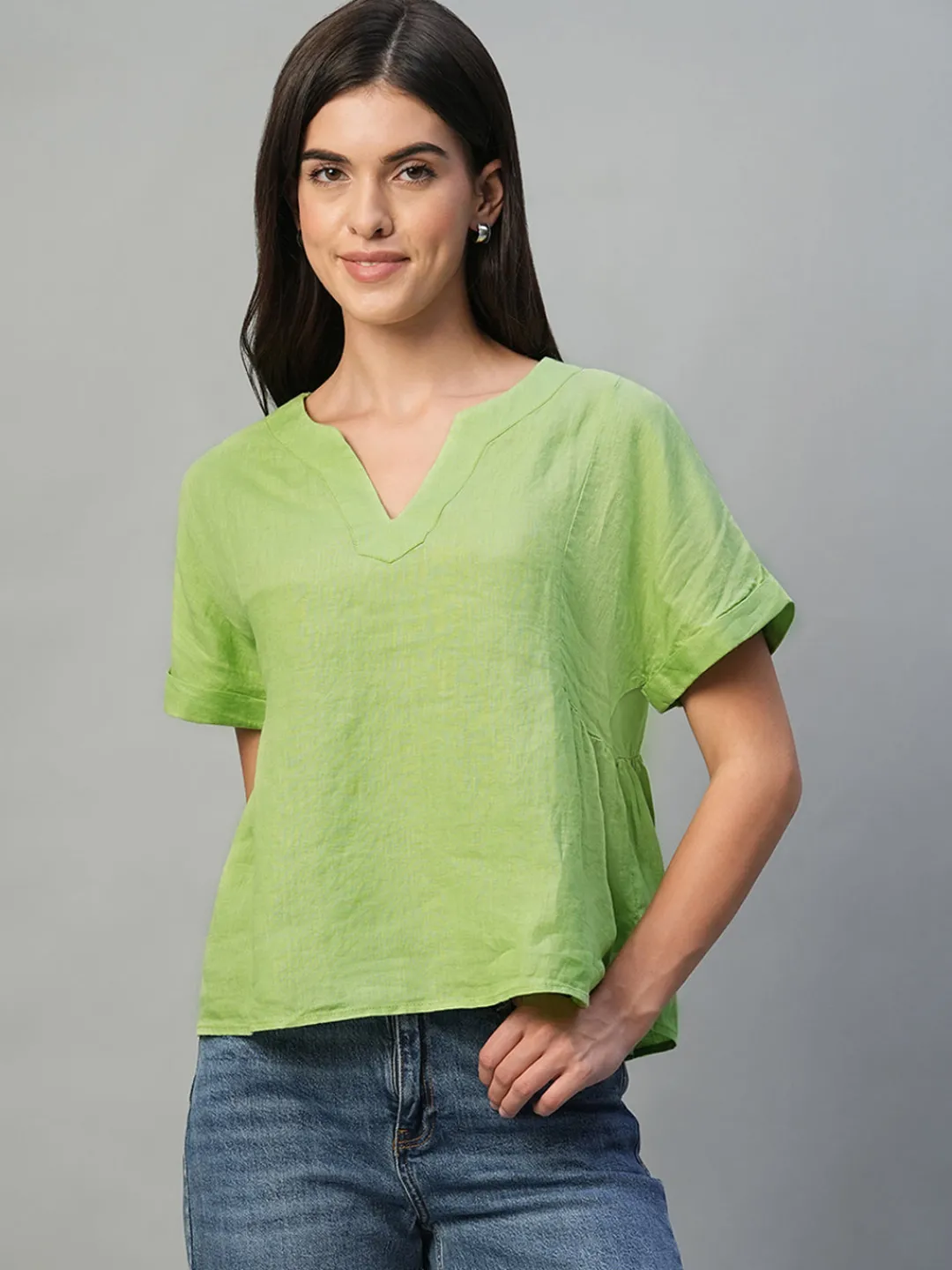 Women Cottonworld Tops & Shirts | Tops & Shirts^Women's 100% Linen Regular Fit Blouse