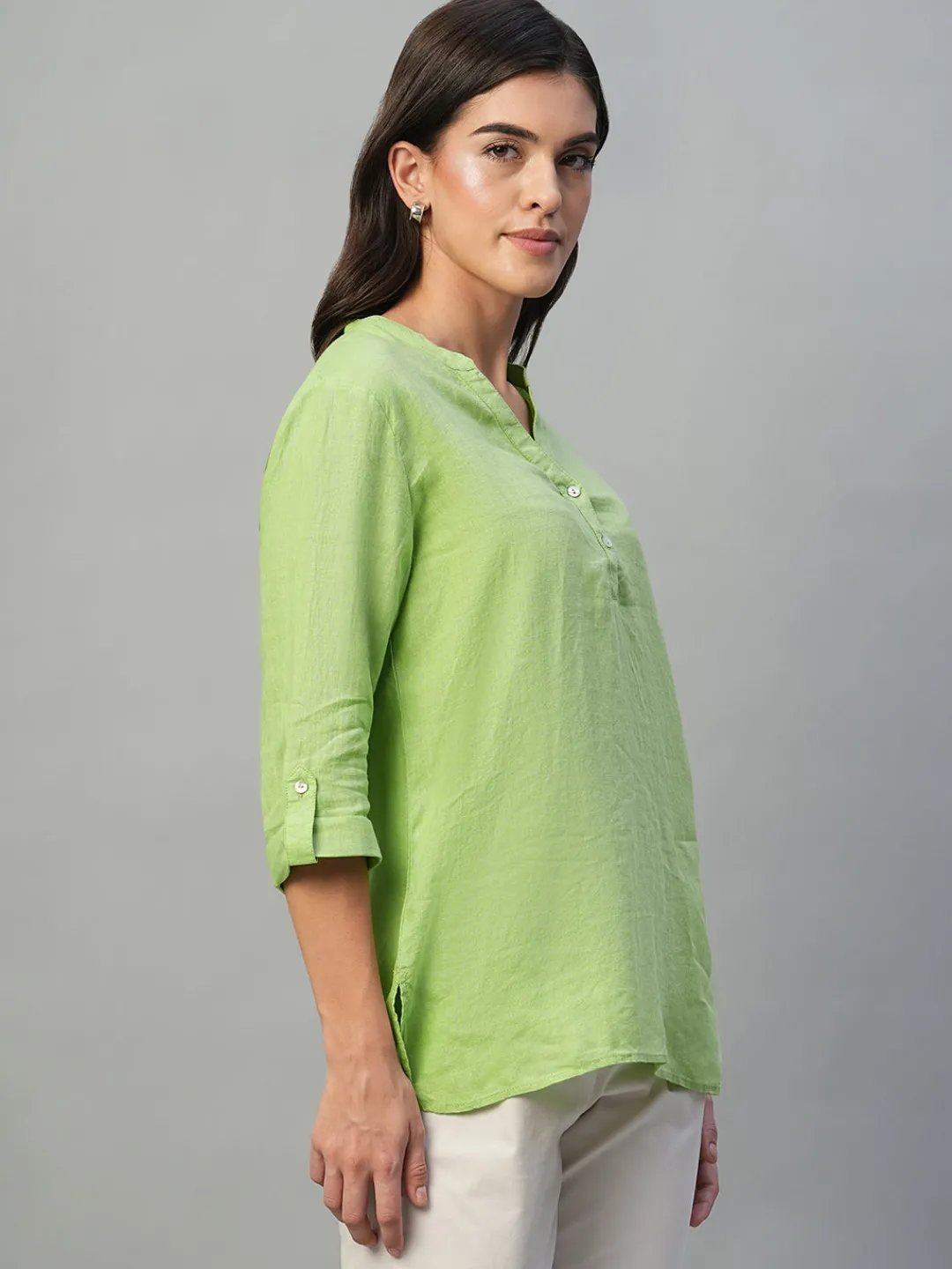 Women Cottonworld Tops & Shirts | Tops & Shirts^Women's 100% Linen Regular Fit Blouse