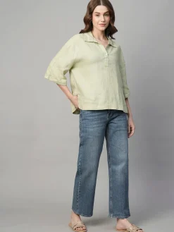 Women Cottonworld Tops & Shirts | Tops & Shirts^Women's 100% Linen Boxy Fit Blouse