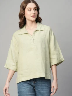 Women Cottonworld Tops & Shirts | Tops & Shirts^Women's 100% Linen Boxy Fit Blouse