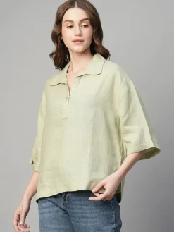 Women Cottonworld Tops & Shirts | Tops & Shirts^Women's 100% Linen Boxy Fit Blouse