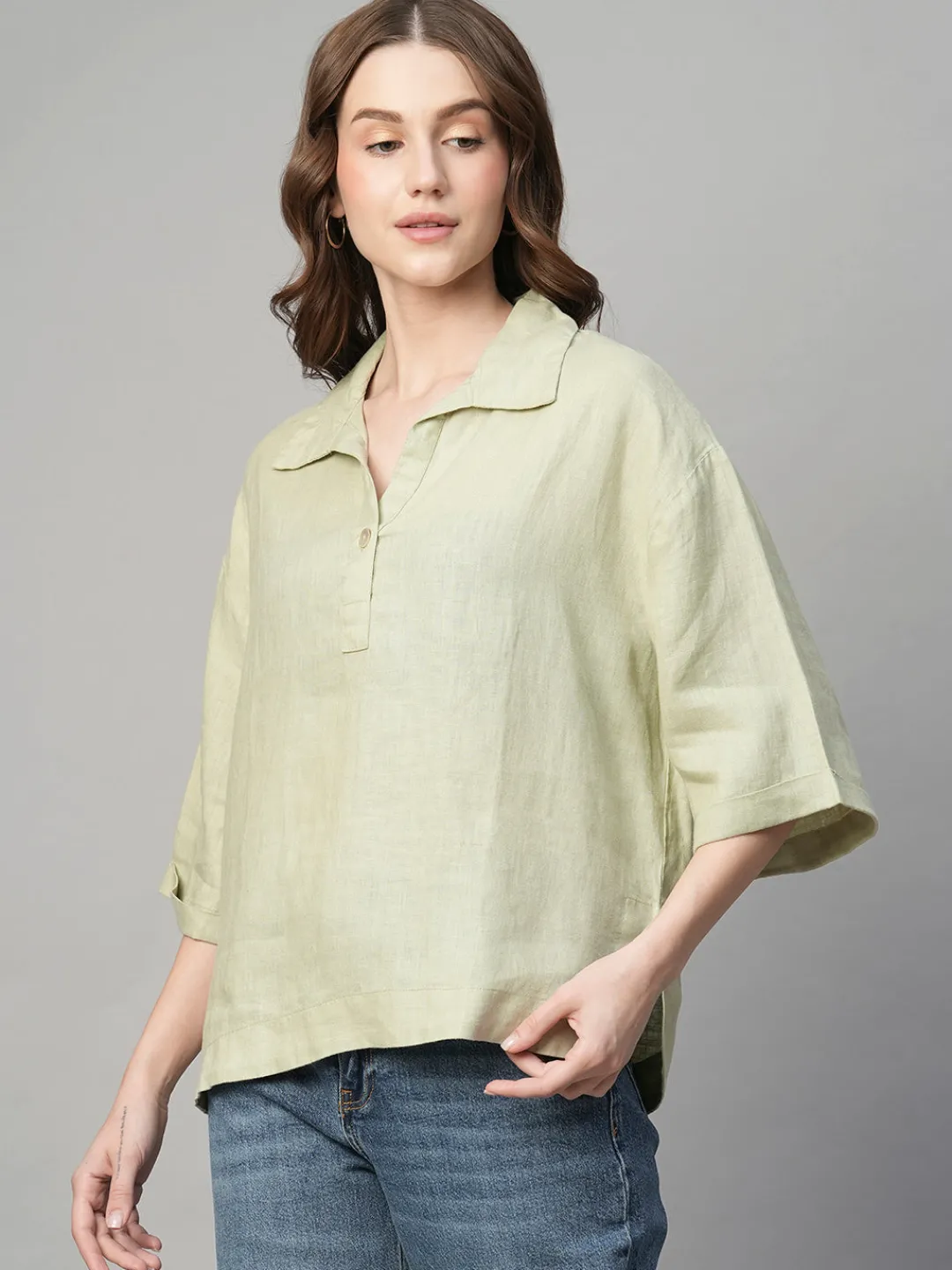 Women Cottonworld Tops & Shirts | Tops & Shirts^Women's 100% Linen Boxy Fit Blouse