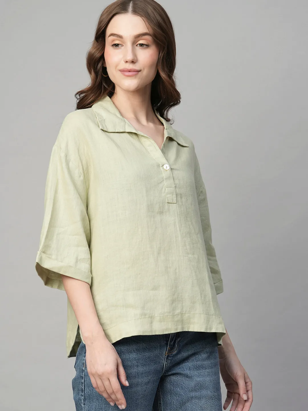 Women Cottonworld Tops & Shirts | Tops & Shirts^Women's 100% Linen Boxy Fit Blouse