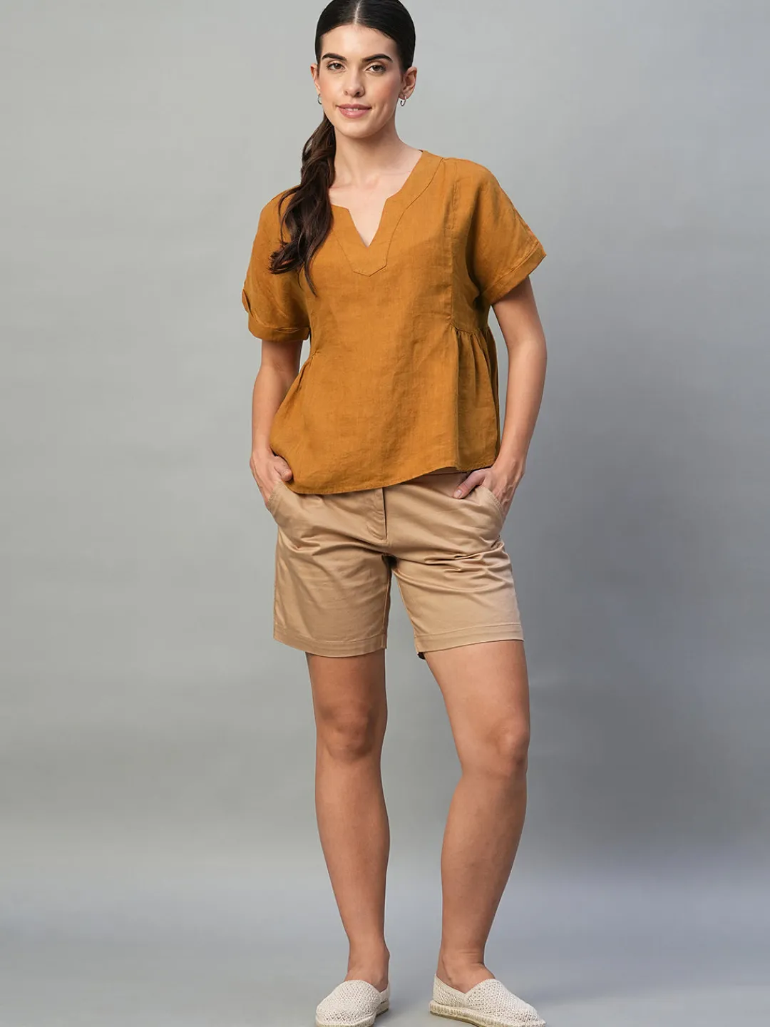 Women Cottonworld Tops & Shirts | Tops & Shirts^Women's 100% Linen Regular Fit Blouse