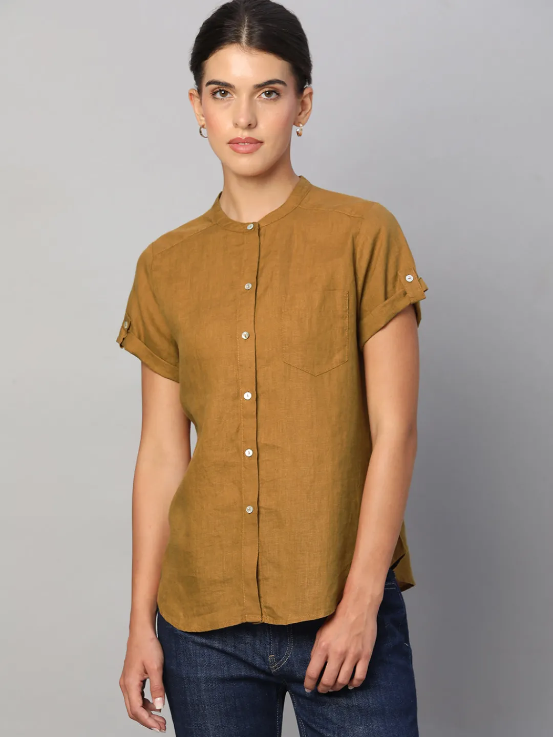 Women Cottonworld Tops & Shirts | Tops & Shirts^Women's 100% Linen Regular Fit Blouse