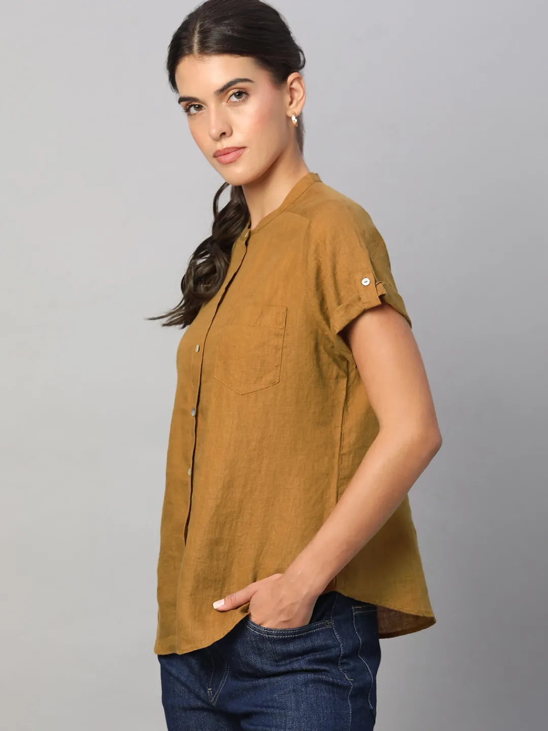 Women Cottonworld Tops & Shirts | Tops & Shirts^Women's 100% Linen Regular Fit Blouse