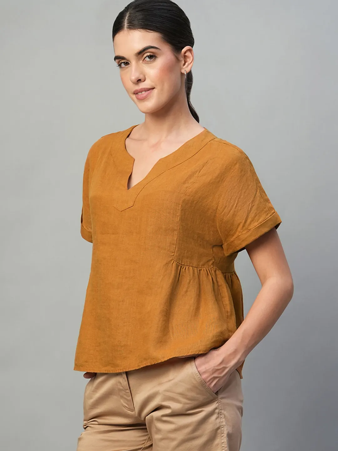Women Cottonworld Tops & Shirts | Tops & Shirts^Women's 100% Linen Regular Fit Blouse