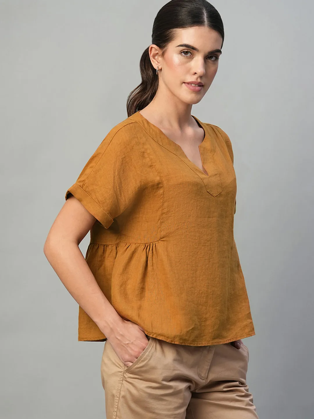 Women Cottonworld Tops & Shirts | Tops & Shirts^Women's 100% Linen Regular Fit Blouse