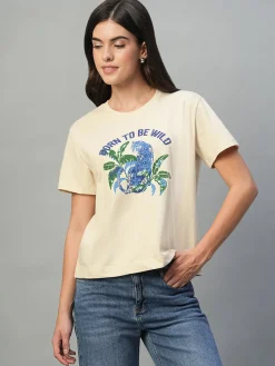 Women Cottonworld Round Neck | Regular Fit^Women's 100% Cotton Regular Fit Tshirt