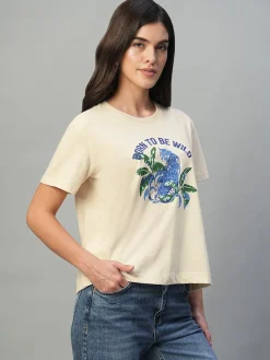 Women Cottonworld Round Neck | Regular Fit^Women's 100% Cotton Regular Fit Tshirt