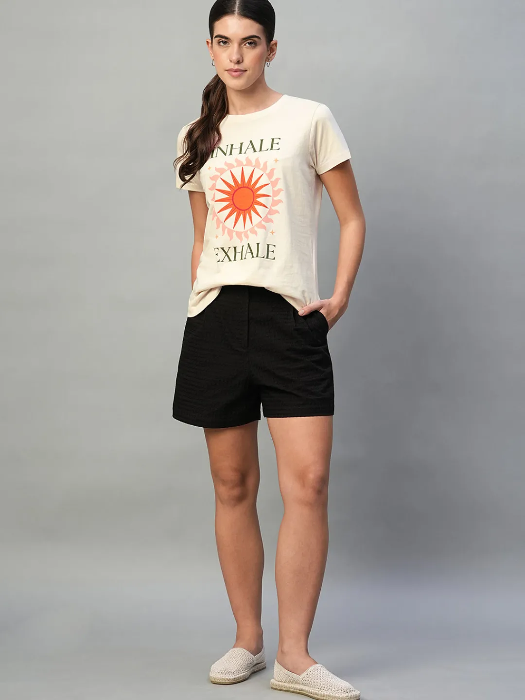 Women Cottonworld Round Neck^Women's 100% Cotton Slim Fit Tshirt