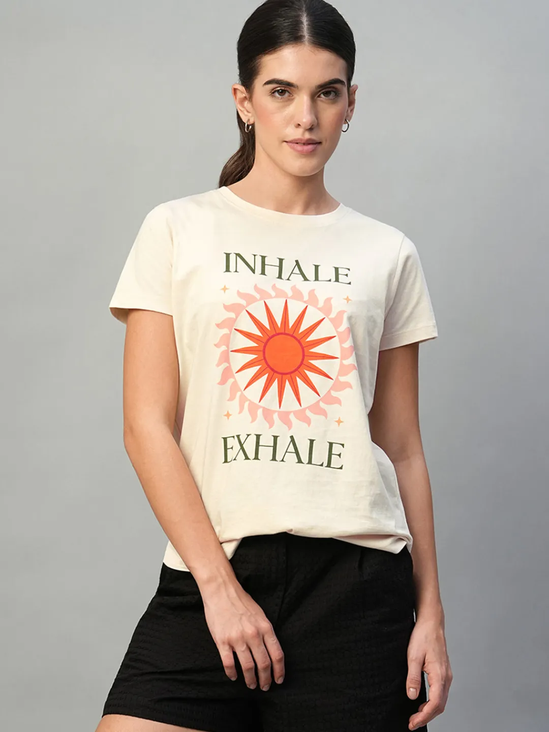 Women Cottonworld Round Neck^Women's 100% Cotton Slim Fit Tshirt
