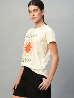 Women Cottonworld Round Neck^Women's 100% Cotton Slim Fit Tshirt