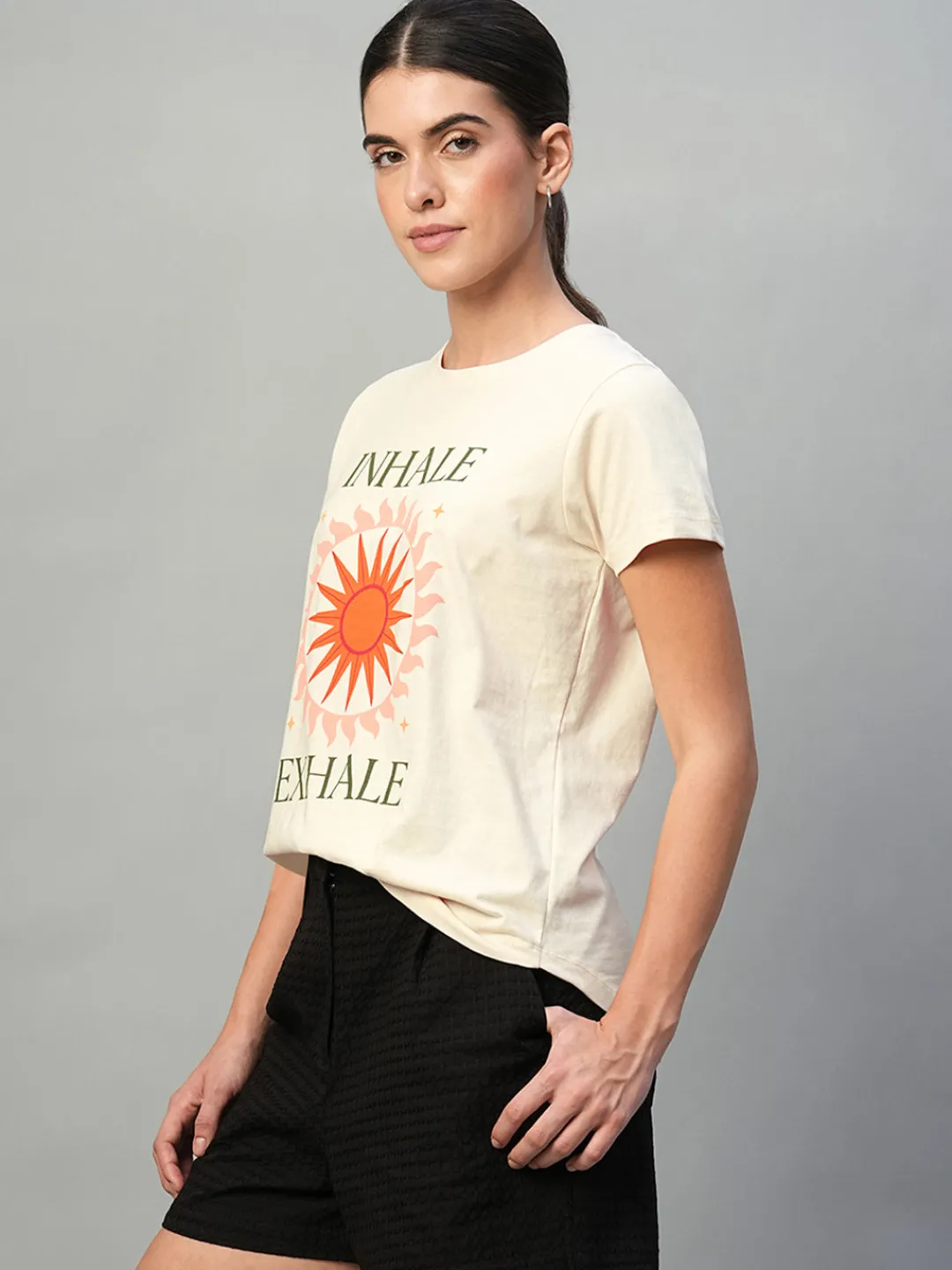 Women Cottonworld Round Neck^Women's 100% Cotton Slim Fit Tshirt