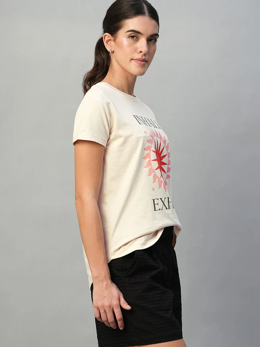 Women Cottonworld Round Neck^Women's 100% Cotton Slim Fit Tshirt