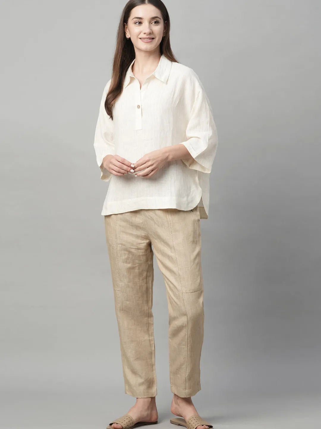 Women Cottonworld Tops & Shirts | Tops & Shirts^Women's 100% Linen Boxy Fit Blouse