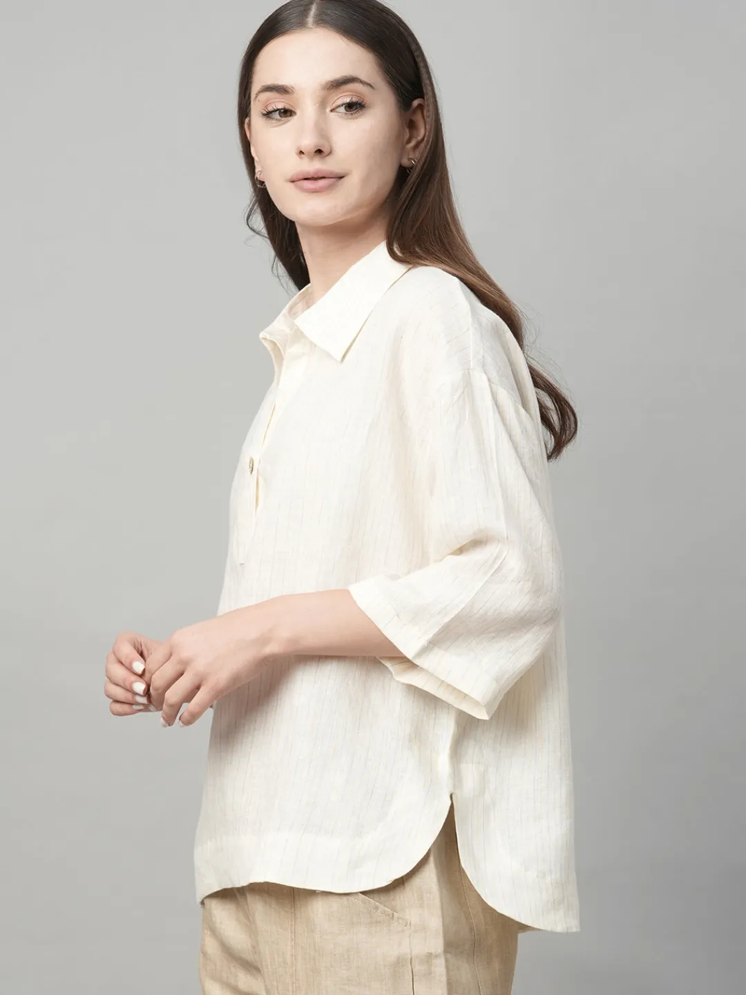 Women Cottonworld Tops & Shirts | Tops & Shirts^Women's 100% Linen Boxy Fit Blouse