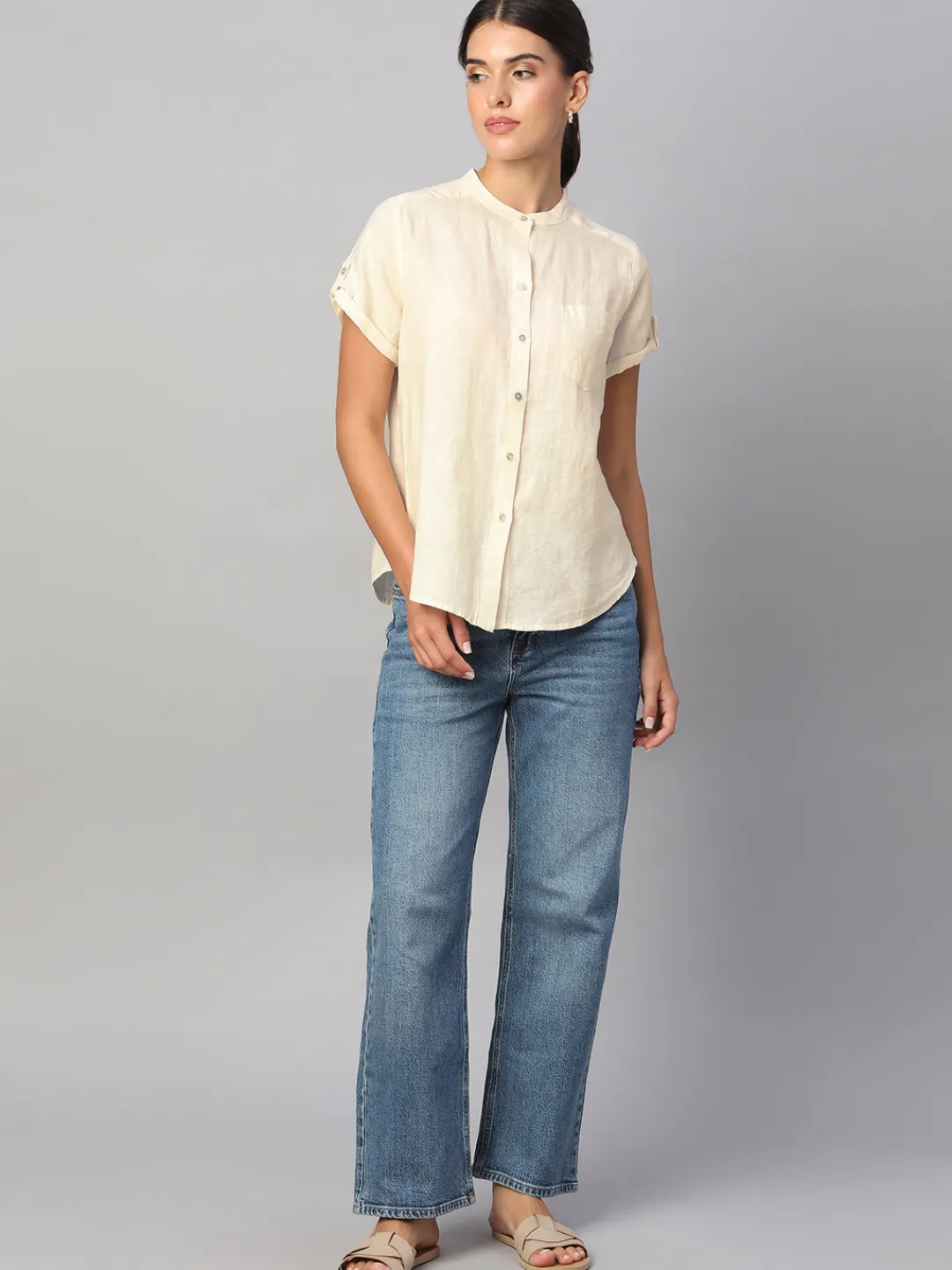 Women Cottonworld Tops & Shirts | Tops & Shirts^Women's 100% Linen Regular Fit Blouse
