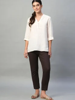 Women Cottonworld Tops & Shirts | Tops & Shirts^Women's 100% Linen Regular Fit Blouse