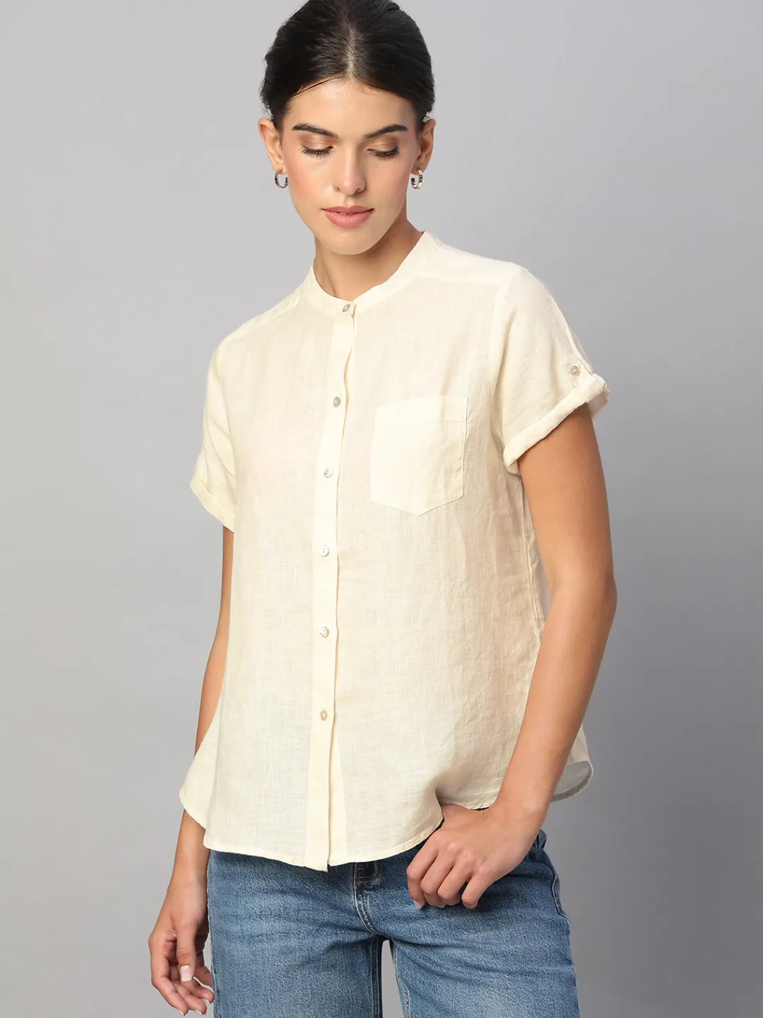 Women Cottonworld Tops & Shirts | Tops & Shirts^Women's 100% Linen Regular Fit Blouse