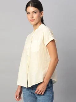 Women Cottonworld Tops & Shirts | Tops & Shirts^Women's 100% Linen Regular Fit Blouse