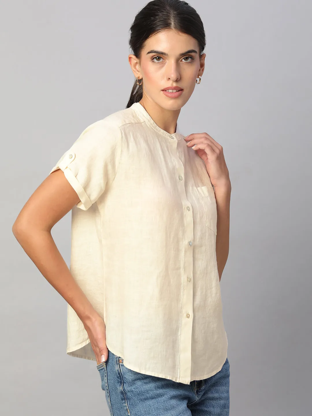 Women Cottonworld Tops & Shirts | Tops & Shirts^Women's 100% Linen Regular Fit Blouse