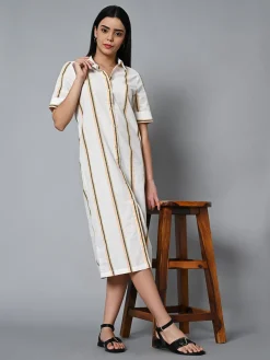 Women Cottonworld Dresses | Dresses^Women's Cotton Linen Regular Fit Dress
