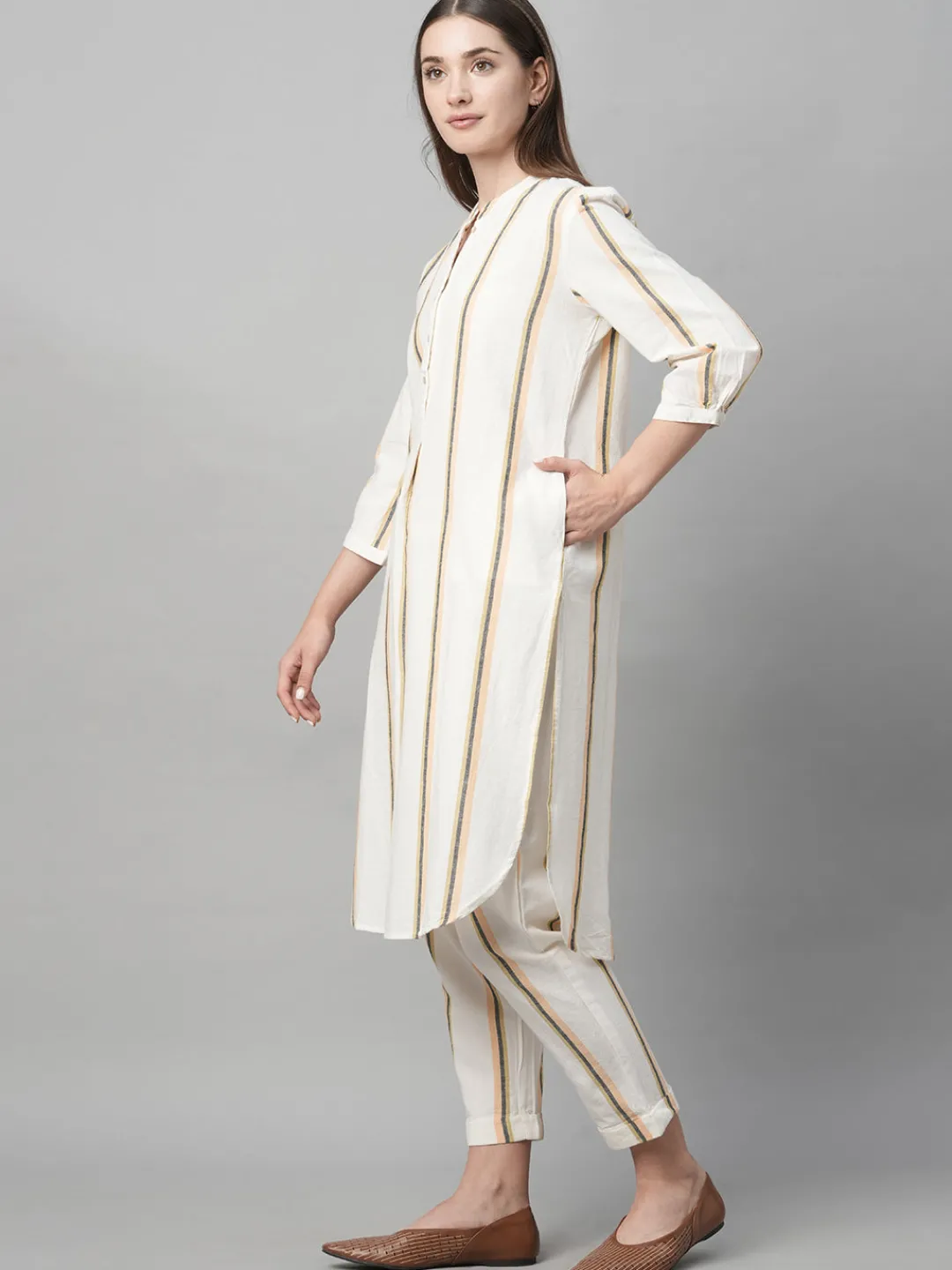 Women Cottonworld Womens Co-Ord Sets^Women's Cotton Linen Regular Fit Kurta