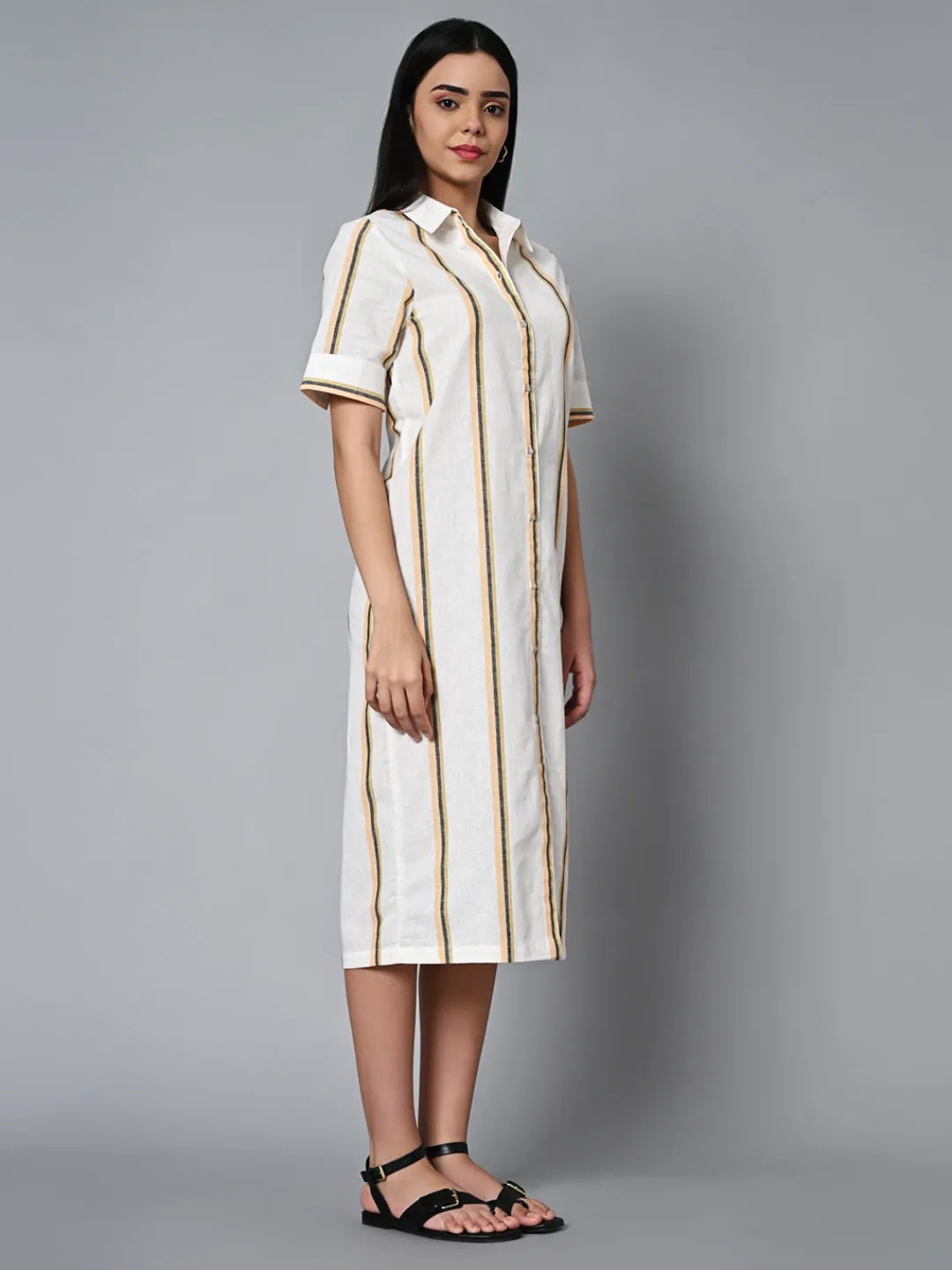 Women Cottonworld Dresses | Dresses^Women's Cotton Linen Regular Fit Dress