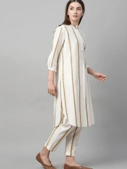 Women Cottonworld Womens Co-Ord Sets^Women's Cotton Linen Regular Fit Kurta