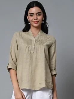 Women Cottonworld Tops & Shirts | Tops & Shirts^Women's Linen Excel Regular Fit Blouse