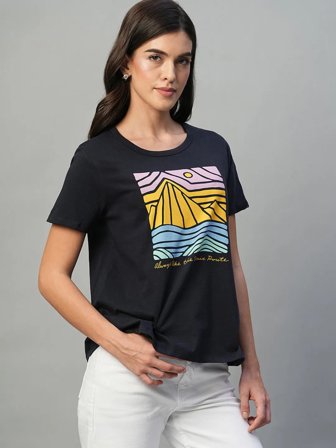 Women Cottonworld Round Neck | Regular Fit^Women's 100% Cotton Regular Fit Tshirt