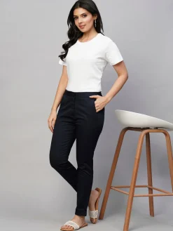 Women Cottonworld Trousers^Women's Cotton Lycra Slim Fit Pant