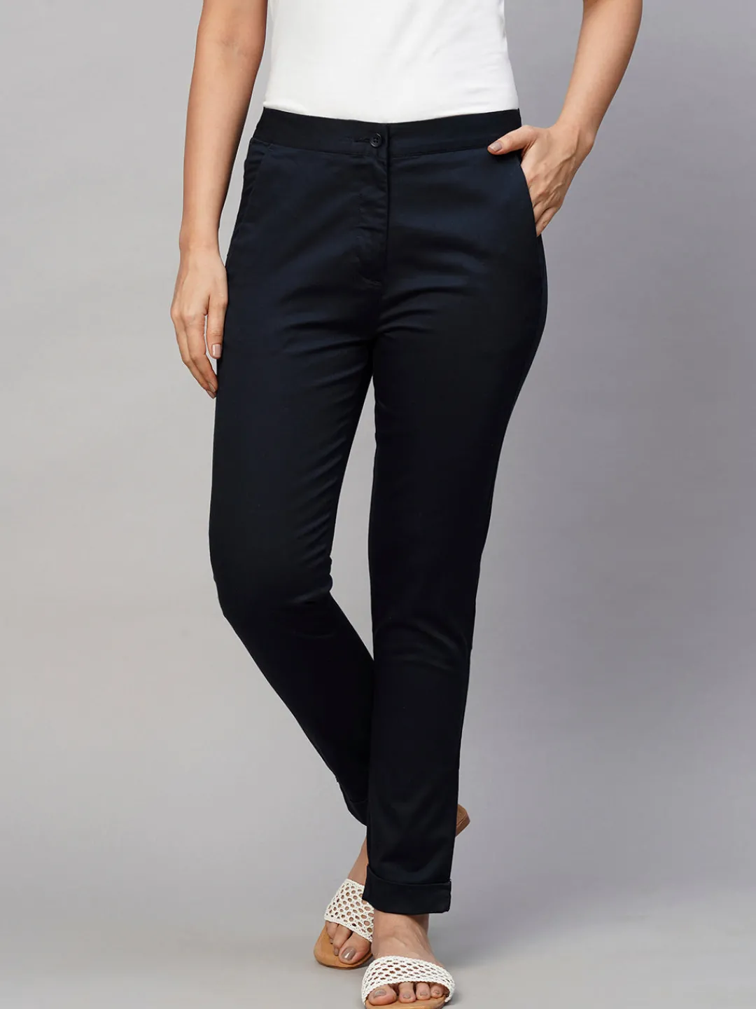 Women Cottonworld Trousers^Women's Cotton Lycra Slim Fit Pant
