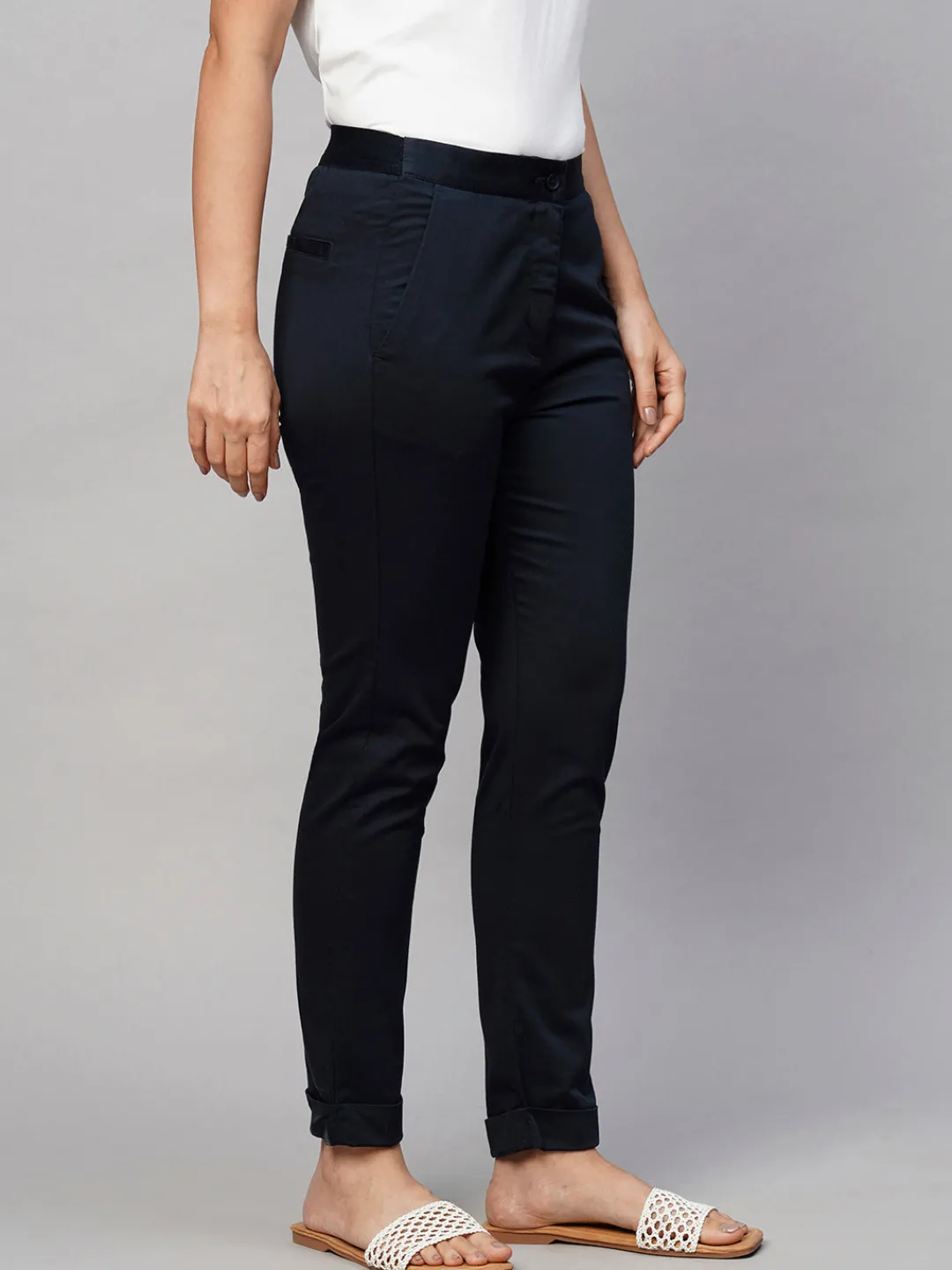 Women Cottonworld Trousers^Women's Cotton Lycra Slim Fit Pant