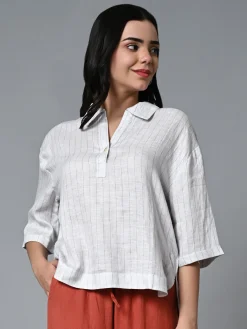 Women Cottonworld Tops & Shirts | Tops & Shirts^Women's 100% Linen Boxy Fit Blouse