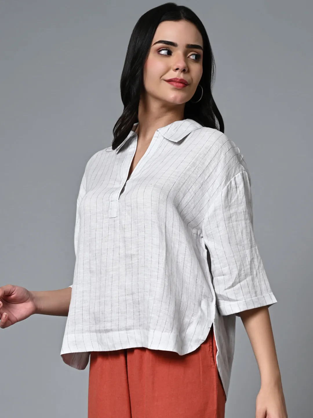 Women Cottonworld Tops & Shirts | Tops & Shirts^Women's 100% Linen Boxy Fit Blouse
