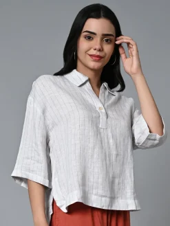 Women Cottonworld Tops & Shirts | Tops & Shirts^Women's 100% Linen Boxy Fit Blouse
